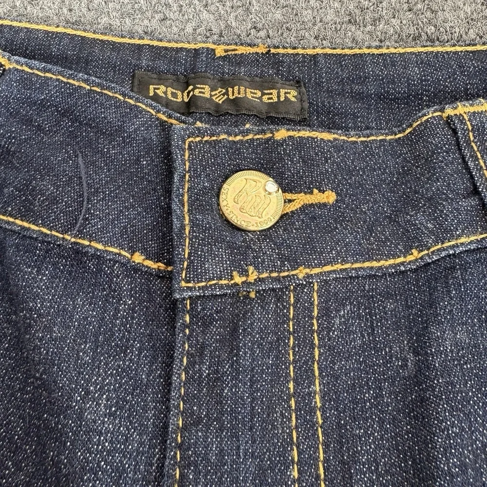 Vintage Y2K Juniors Roca Wear Flare Jeans Size 7 Sequin Gold Pockets Hip hop NWT